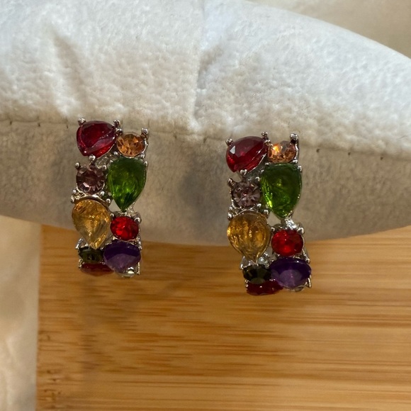 Multicolor CZ Pierced Hoop Earrings – Brand New - Picture 6 of 10